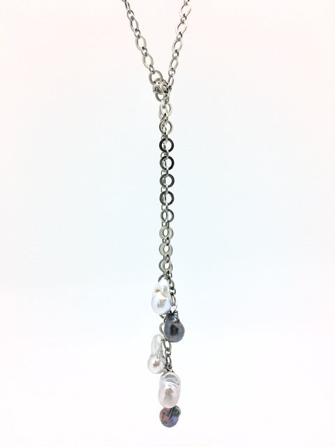 LONG LINK &amp; PEARL LARIAT NECKLACE