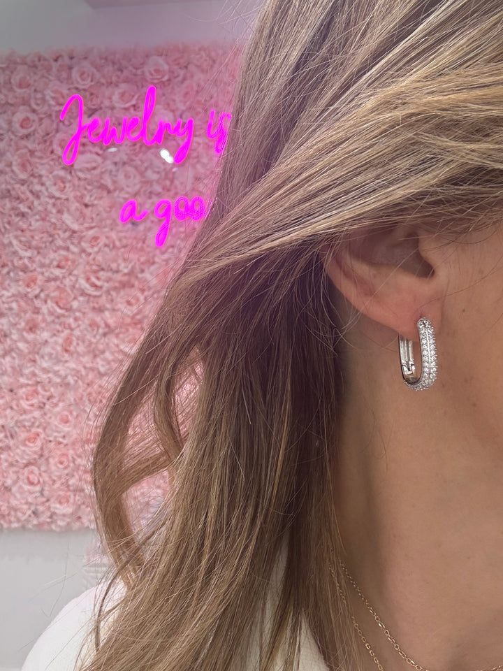 CZ CHUNKY RECTANGLE HOOPS