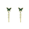 Green butterfly chain earrings