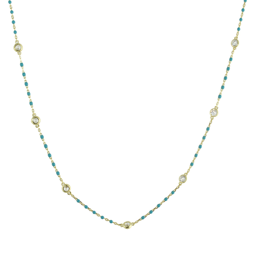 COLOR BEAD BEZEL CZ STATION NECKLACE