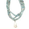 TRIPLE ROW PEARL / AQUAMARINE DROP NECKLACE