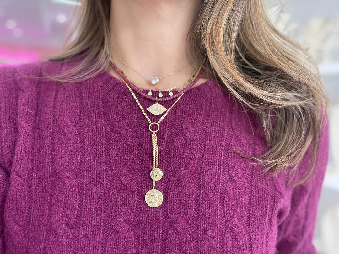 14K DOUBLE COIN LARIAT NECKLACE