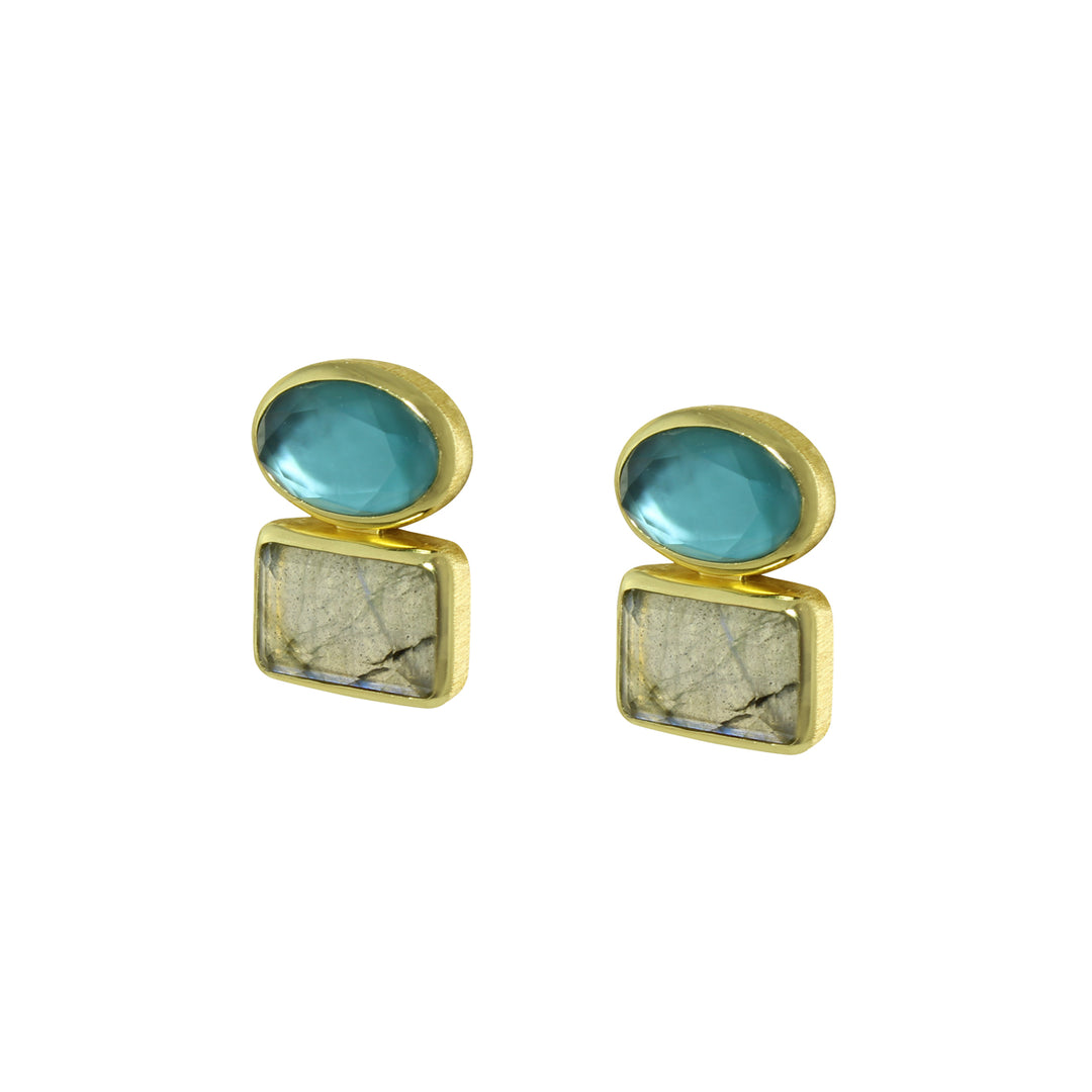 OVAL &amp; SQUARE COLOR TWO STONE EARRINGS