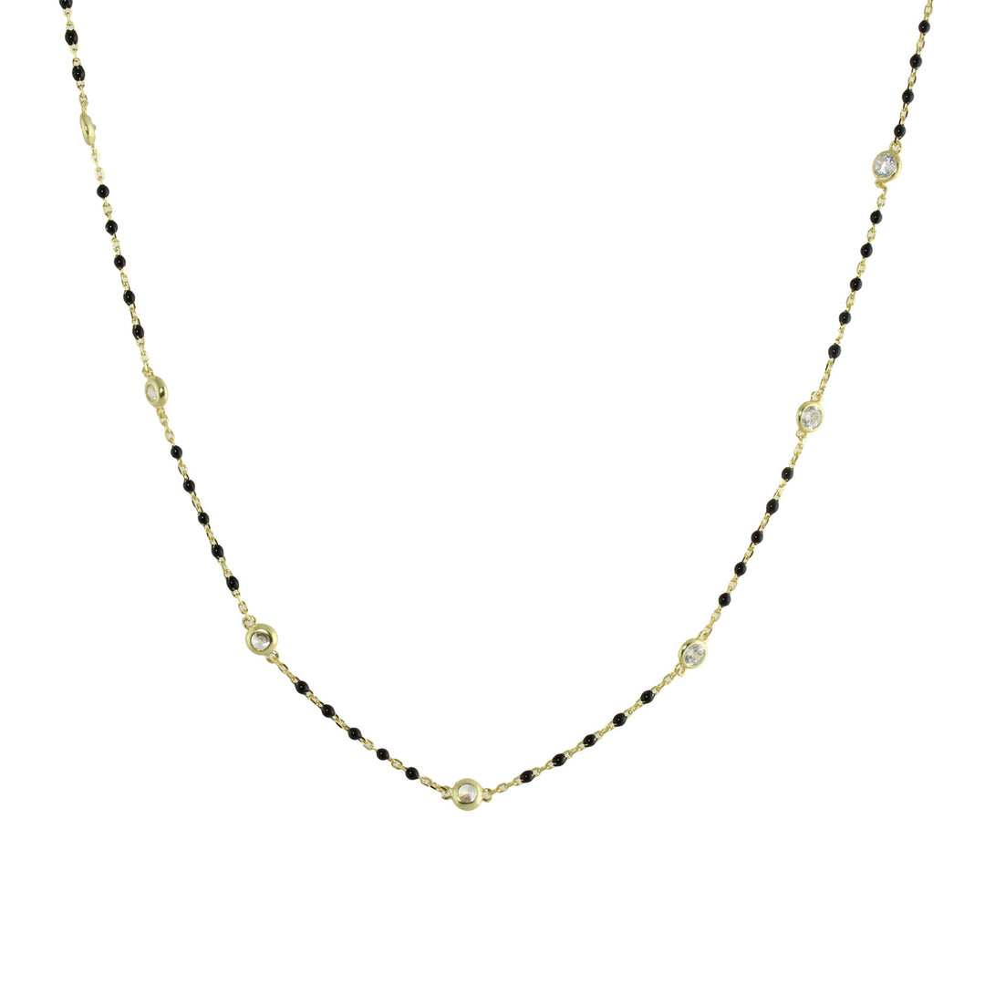 COLOR BEAD BEZEL CZ STATION NECKLACE
