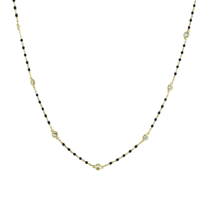 COLOR BEAD BEZEL CZ STATION NECKLACE