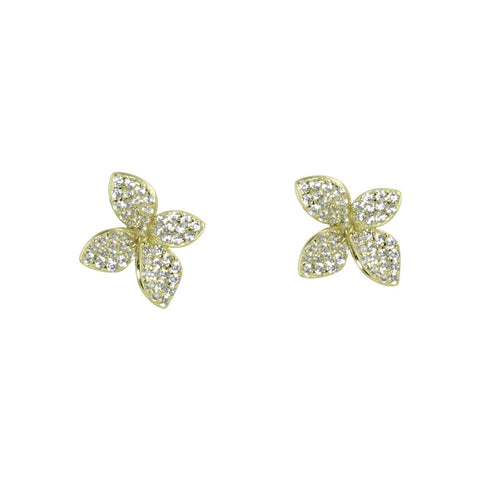 Small gold CZ flower earrings