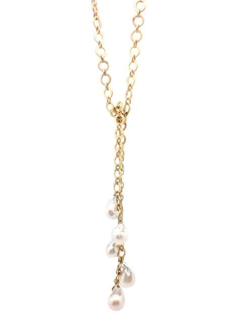 LONG LINK &amp; PEARL LARIAT NECKLACE
