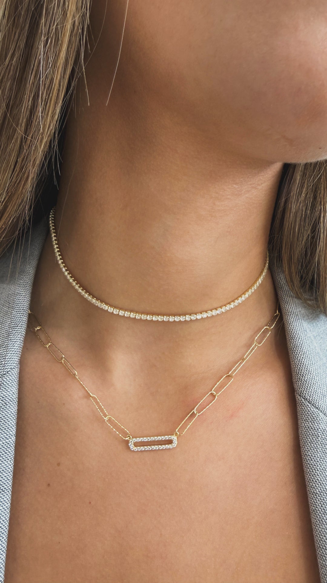 MINI CABLE LINK CZ RECTANGLE NECKLACE