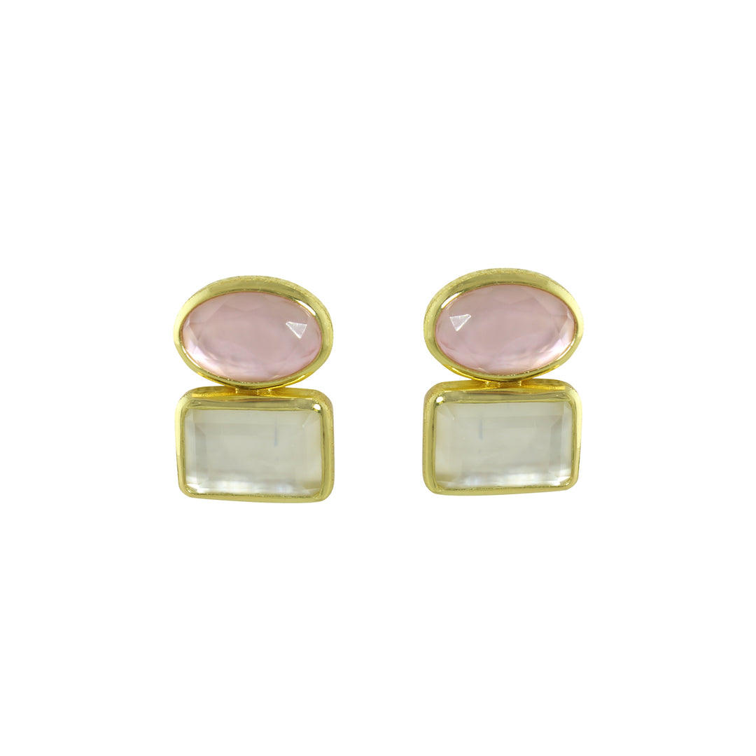 OVAL &amp; SQUARE COLOR TWO STONE EARRINGS