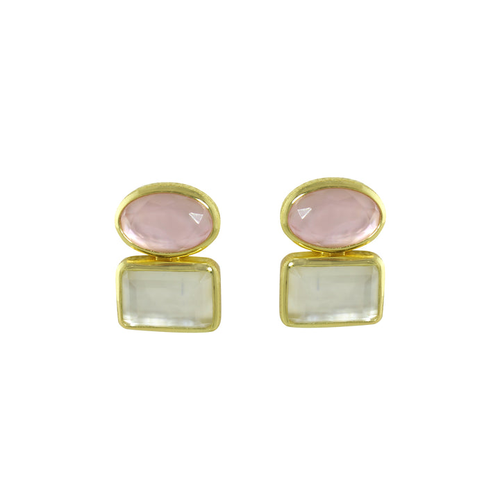 OVAL &amp; SQUARE COLOR TWO STONE EARRINGS