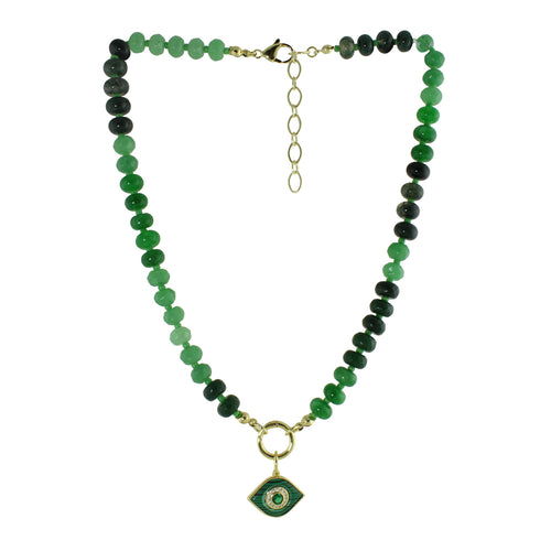 GREEN EVIL EYE BEAD NECKLACE