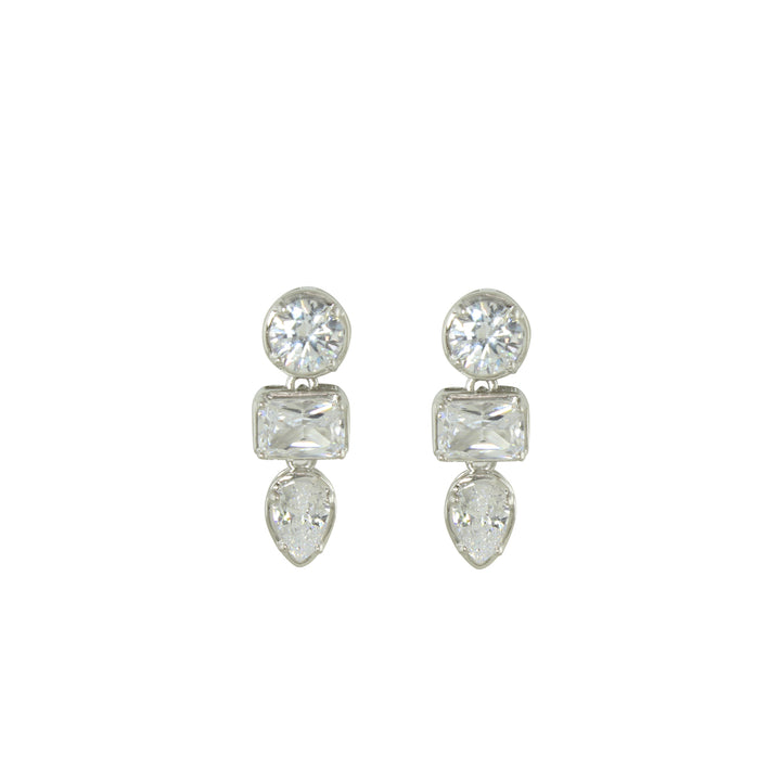 MIXED SHAPE THREE STONE STUD EARRINGS