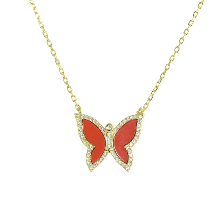 ENAMEL BUTTERFLY NECKLACE WITH CZ BORDER