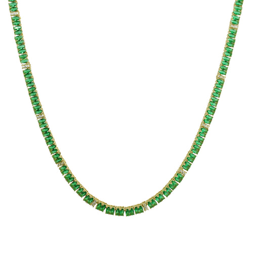 Emerald green baguette tennis necklace