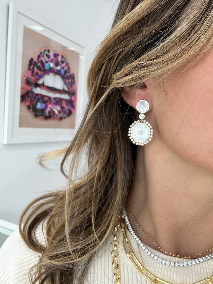 OCTAGON PEARL BOARDER DROP EARRINGS