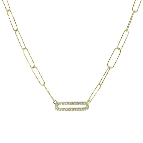 Cable link CZ rectangle necklace