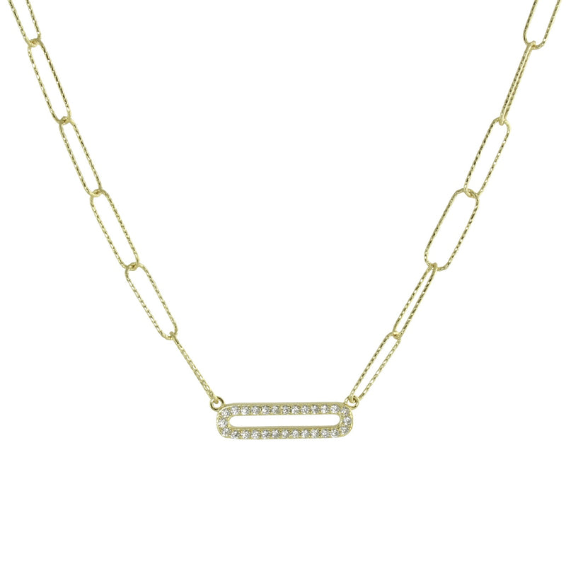 Cable link CZ rectangle necklace