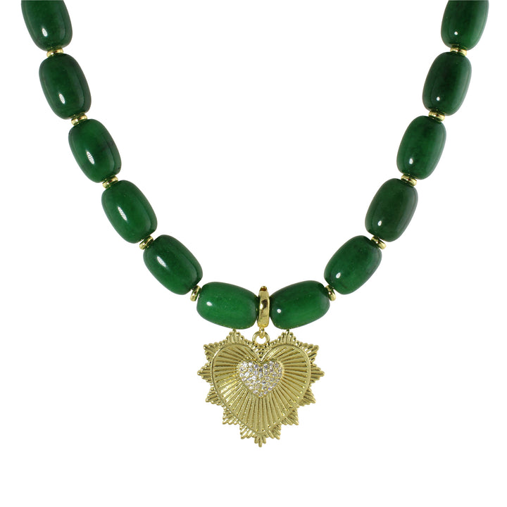 GREEN JADE BEAD HEART NECKLACE