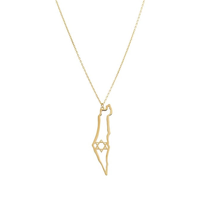 Map of Israel with star of David necklace 14 K gold