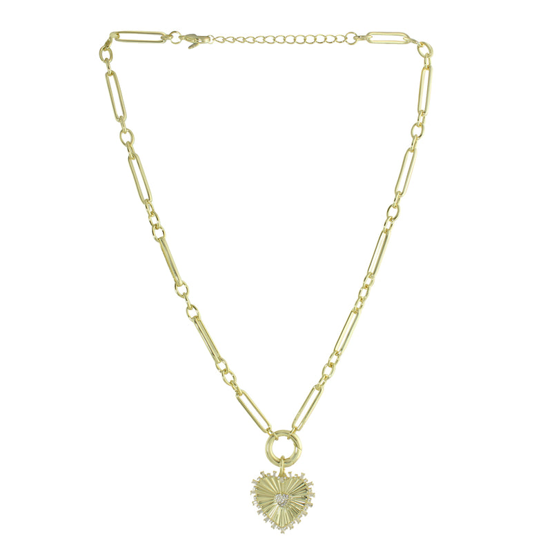 FLUTED HEART MIXED LINK NECKLACE