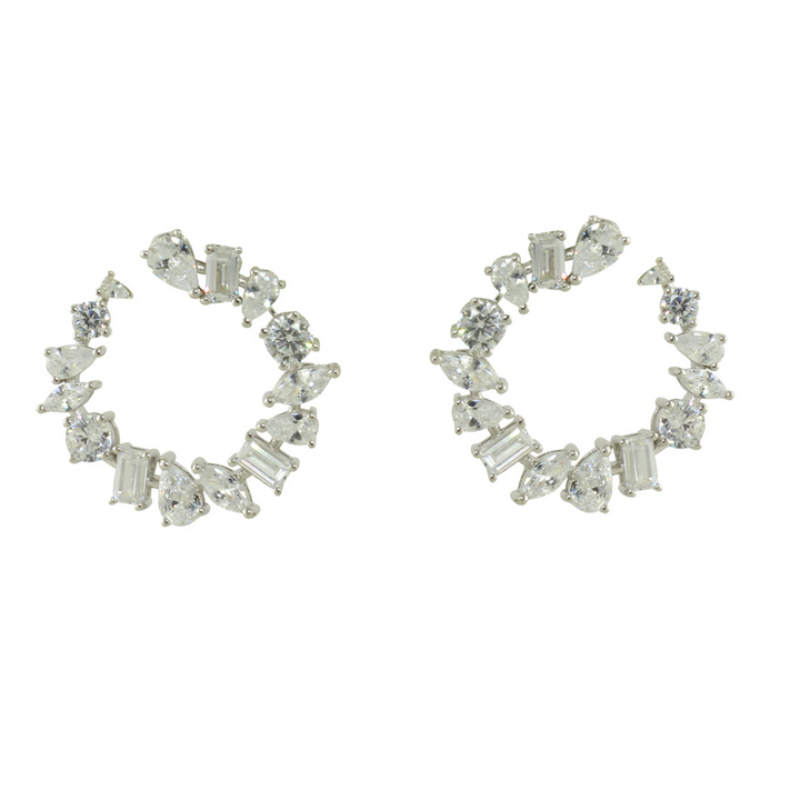 FANCY MIXED STONE OPEN HOOP EARRINGS