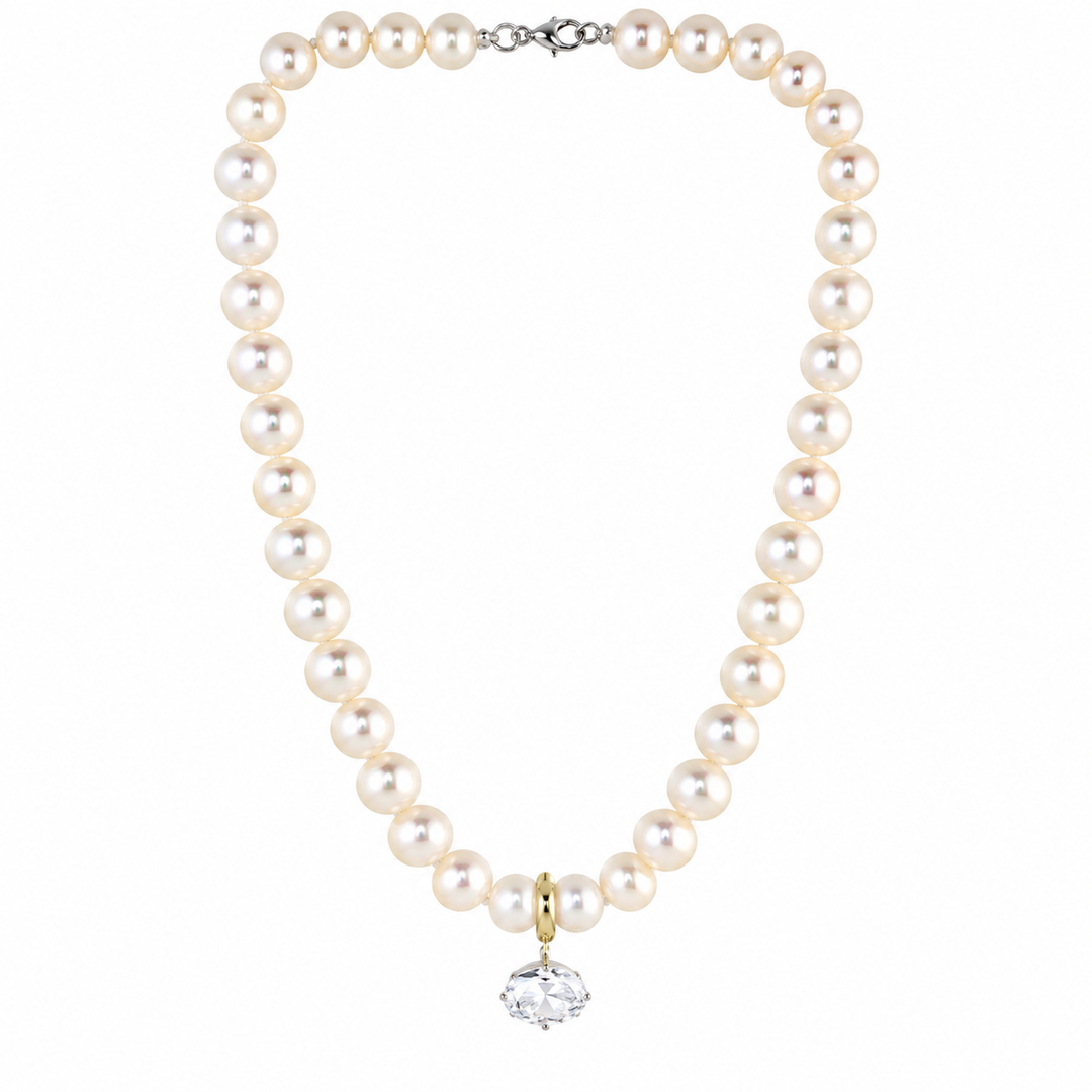 DIAMOND DROP PEARL NECKLACE