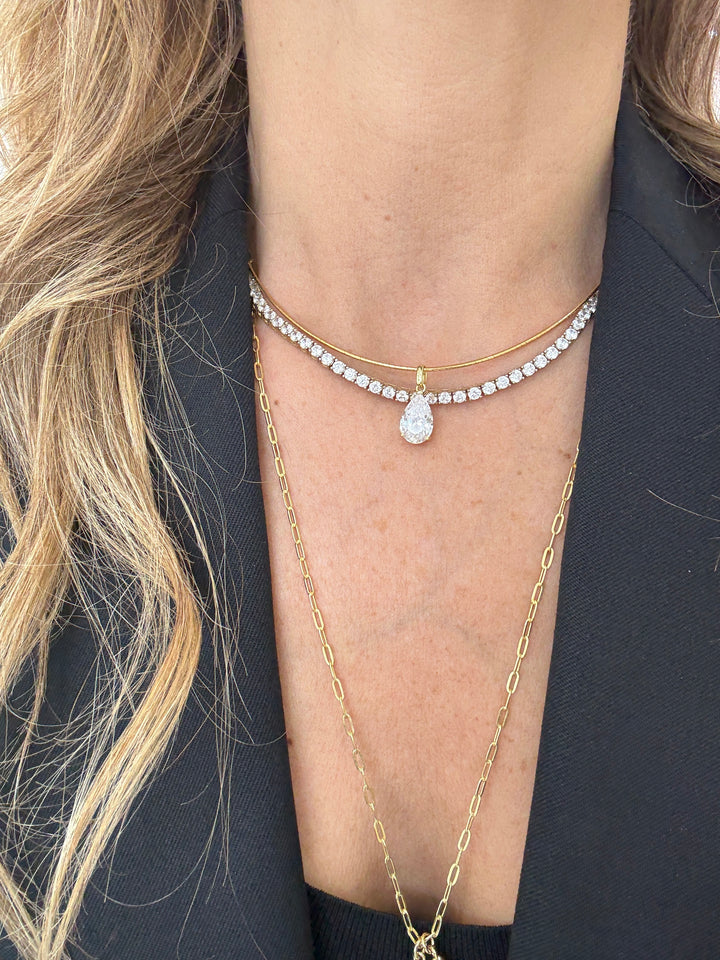 SOFT WIRE PEAR SOLITAIRE CHOKER NECKLACE
