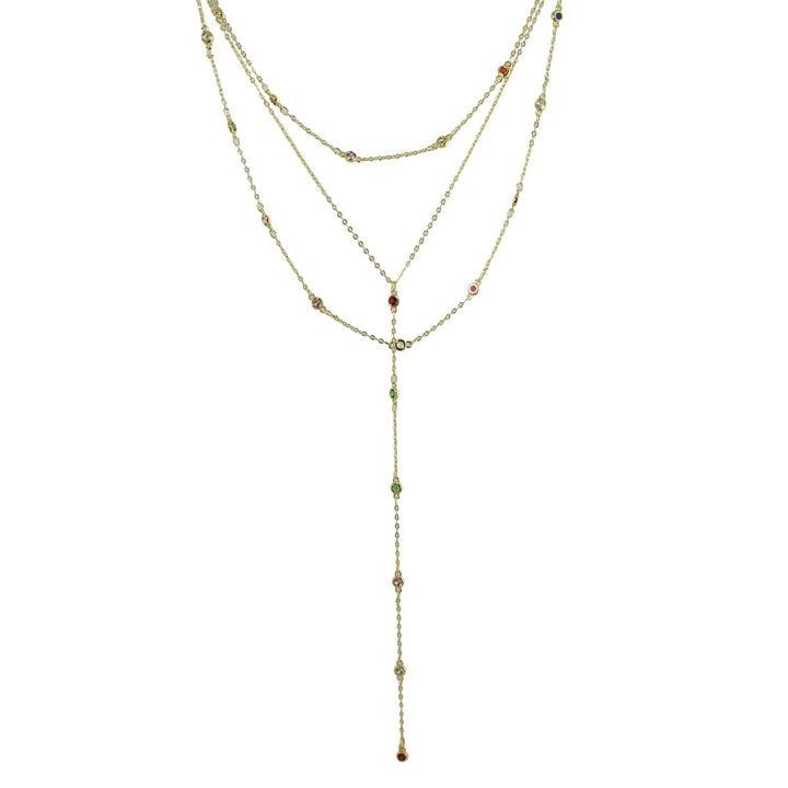 THREE LAYER DIAMOND STATION LARIAT NECKLACE