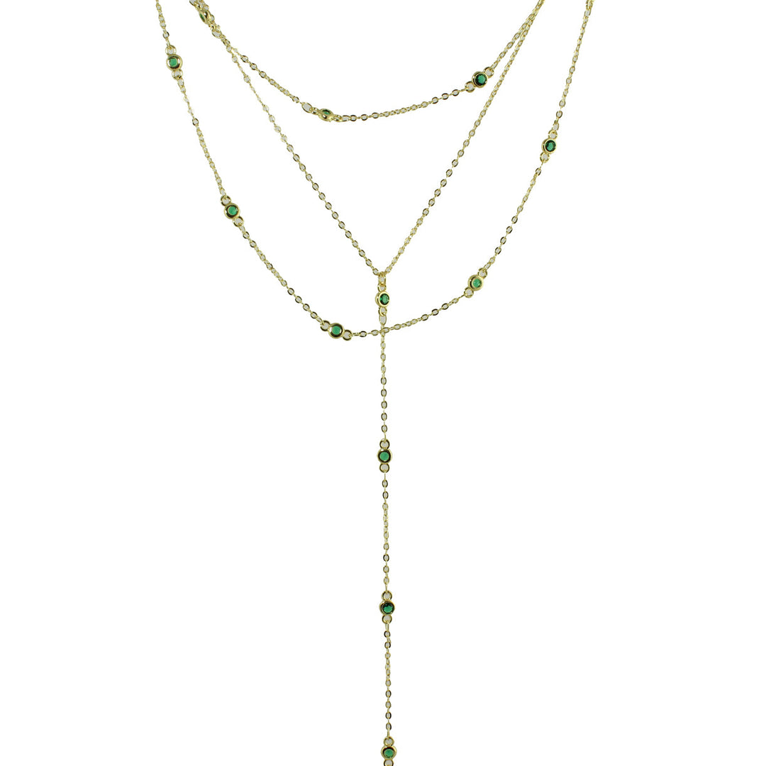 THREE LAYER DIAMOND STATION LARIAT NECKLACE
