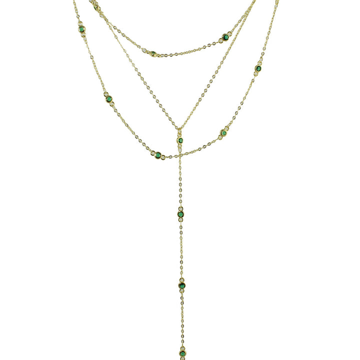 THREE LAYER DIAMOND STATION LARIAT NECKLACE