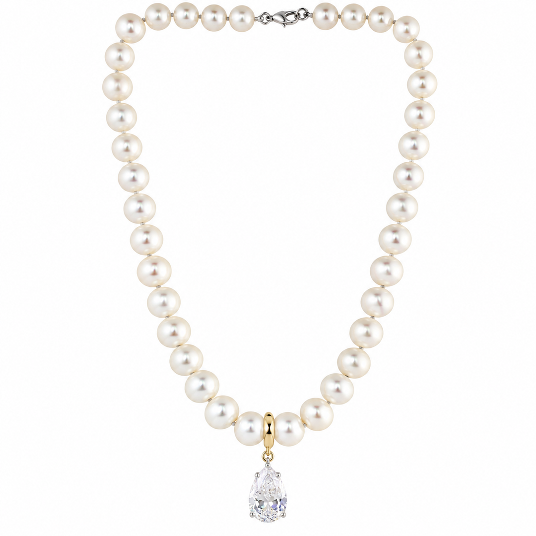DIAMOND DROP PEARL NECKLACE