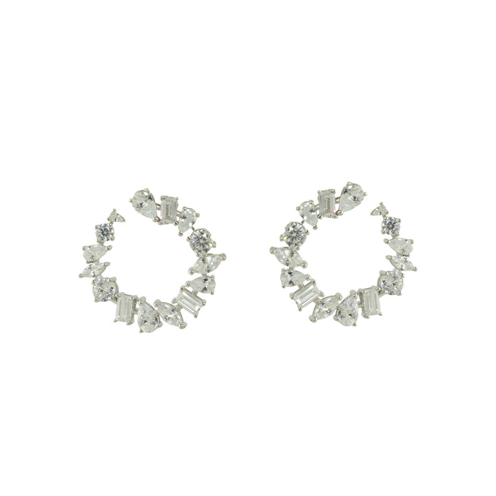 FANCY MIXED STONE OPEN HOOP EARRINGS