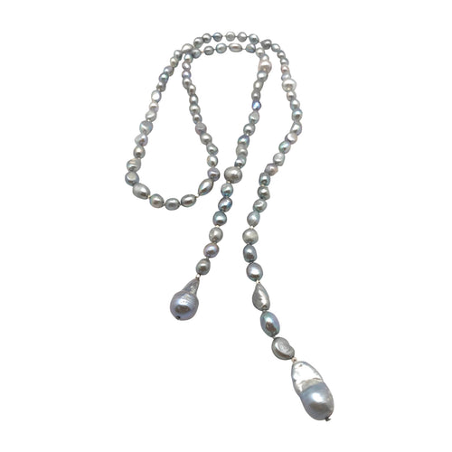 LONG PEARL OPEN LARIAT NECKLACE