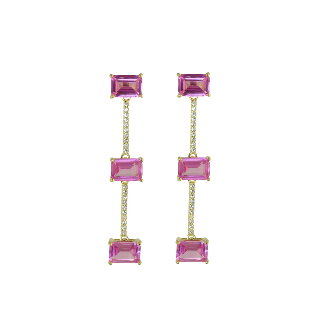 3 STONE PINK DROP EARRINGS