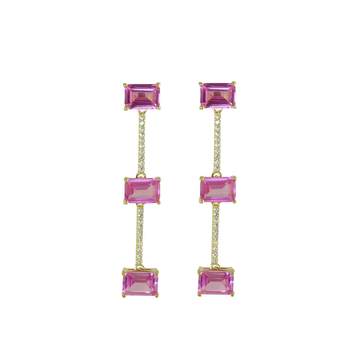 3 STONE PINK DROP EARRINGS