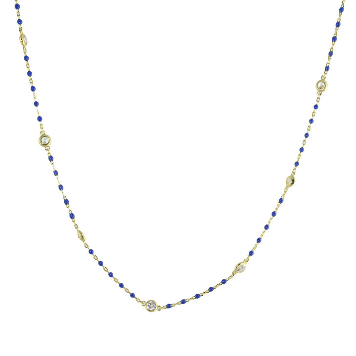 COLOR BEAD BEZEL CZ STATION NECKLACE