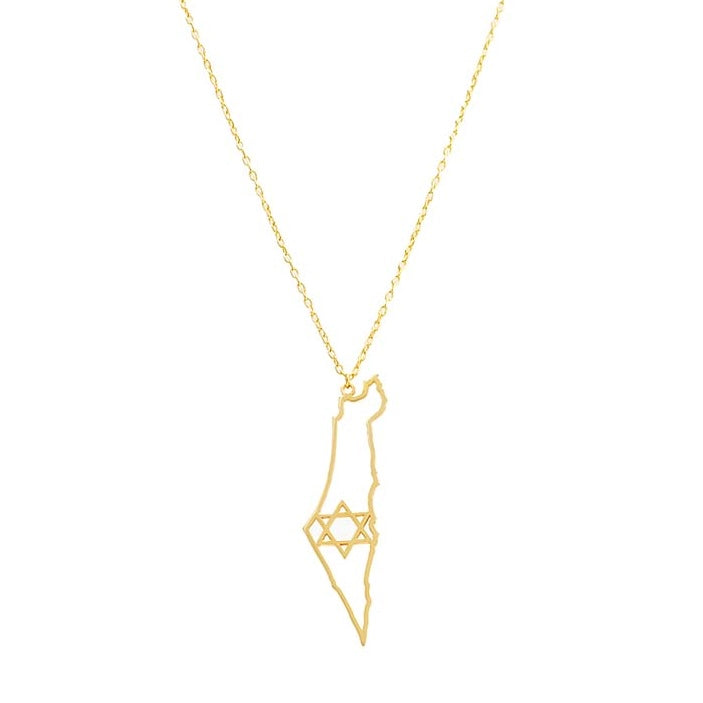 Map of Israel with star of David center necklace