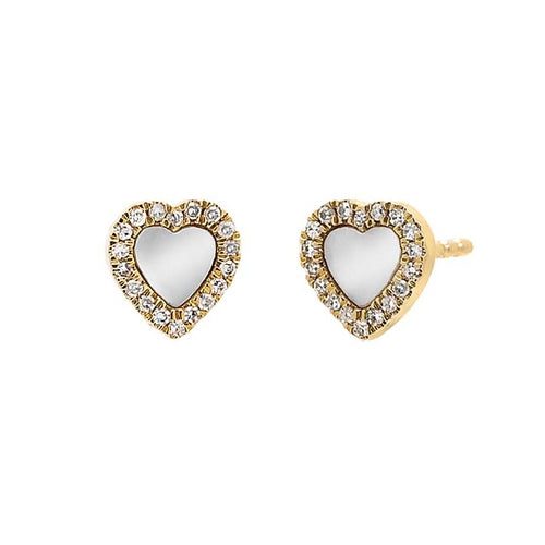 14k Mini pearl diamond heart earrings