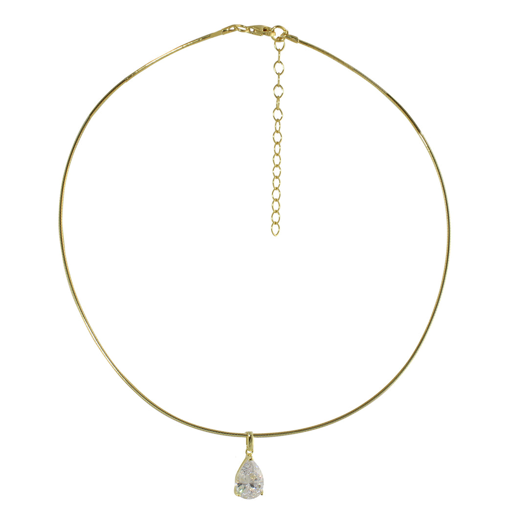 SOFT WIRE PEAR SOLITAIRE CHOKER NECKLACE
