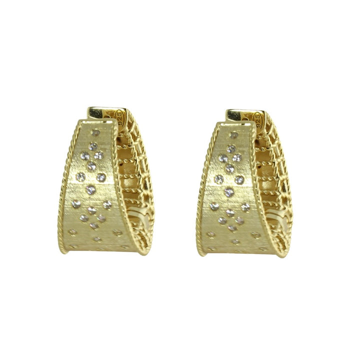 BRUSHED GOLD SCATTERED STONE HOOP EARRINGS