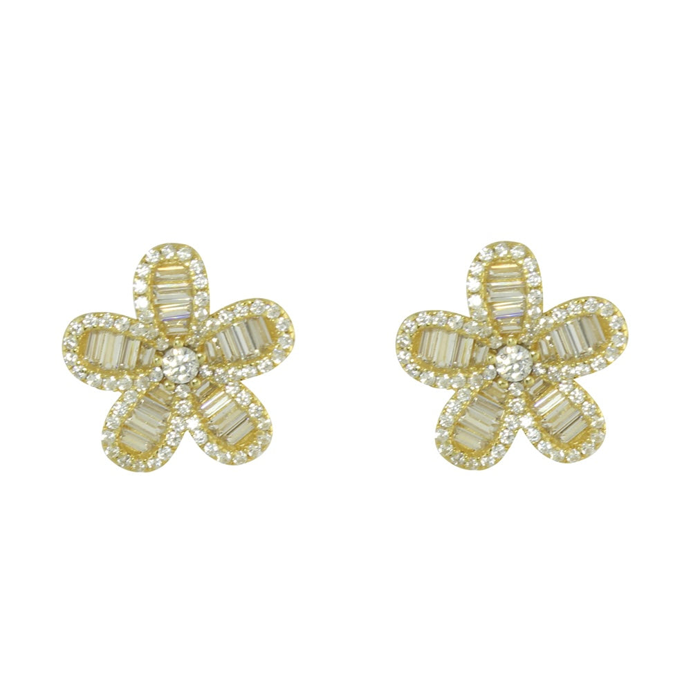 BAGUETTE FLOWER STUD EARRINGS