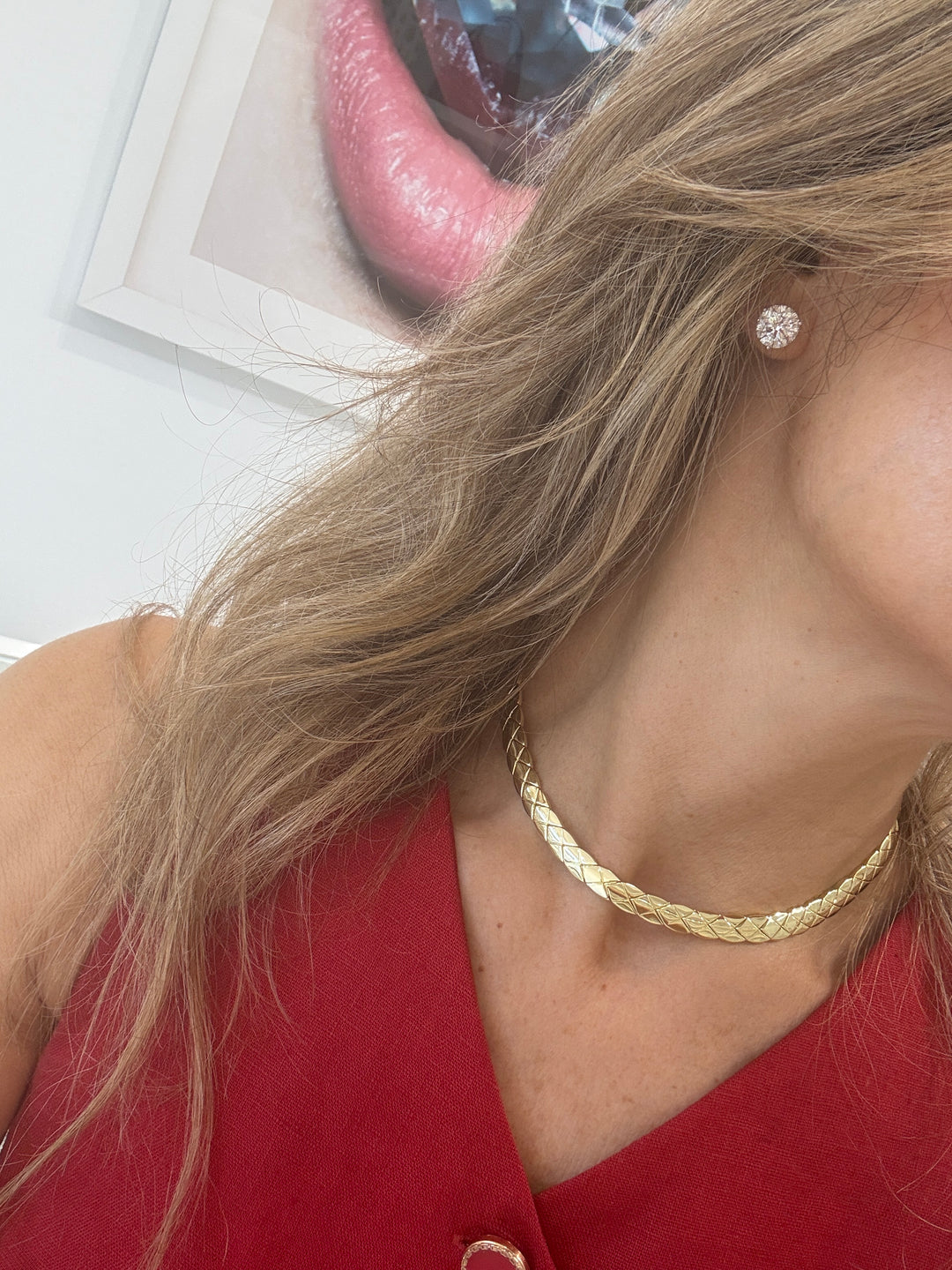 GOLD QUILTED COLLAR NECKLACE
