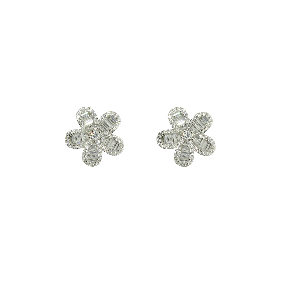 BAGUETTE FLOWER STUD EARRINGS