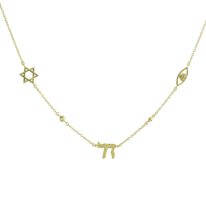 STAR OF DAVID CHAI EYE CHARM NECKLACE