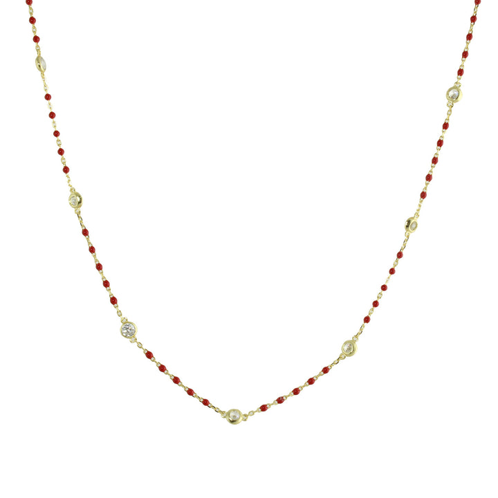 COLOR BEAD BEZEL CZ STATION NECKLACE
