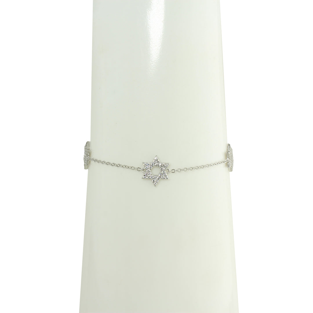 Silver triple star of David bracelet
