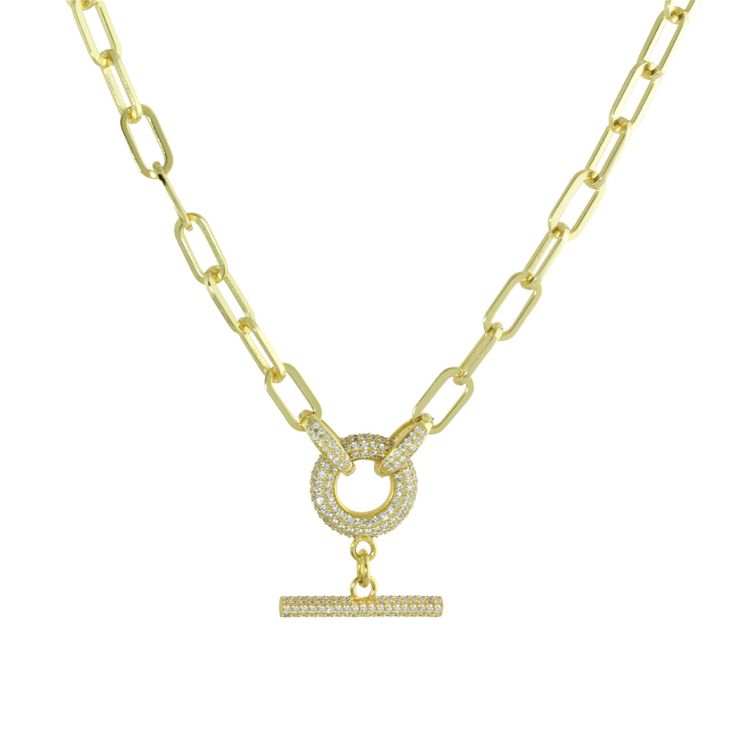 Cz gold toggle necklace 