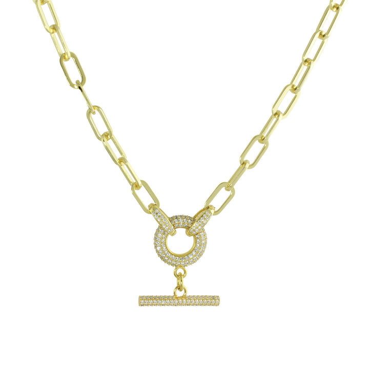 Cz gold toggle necklace 