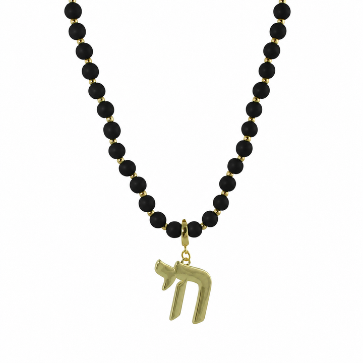 LONG BLACK BEAD CHAI NECKLACE