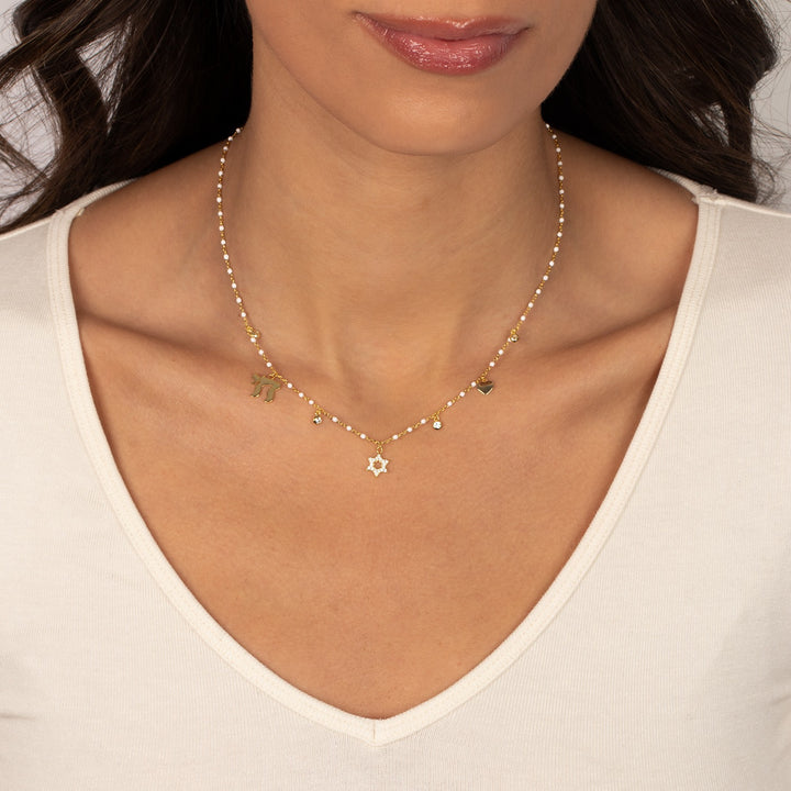 JEWISH CHARMS WHITE BEAD NECKLACE